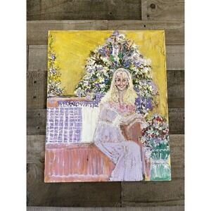 Oil on Canvas Painting Young Girl Flowers Unsigned Student Work 16 x 20 Original